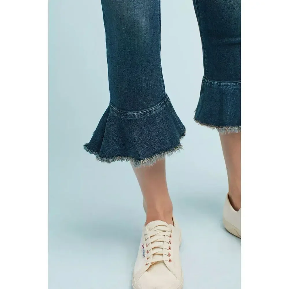 McGuire Denim Bohemia Flounce Cropped Kick Flare‎ Jeans Ruffle Hem Anthropologie